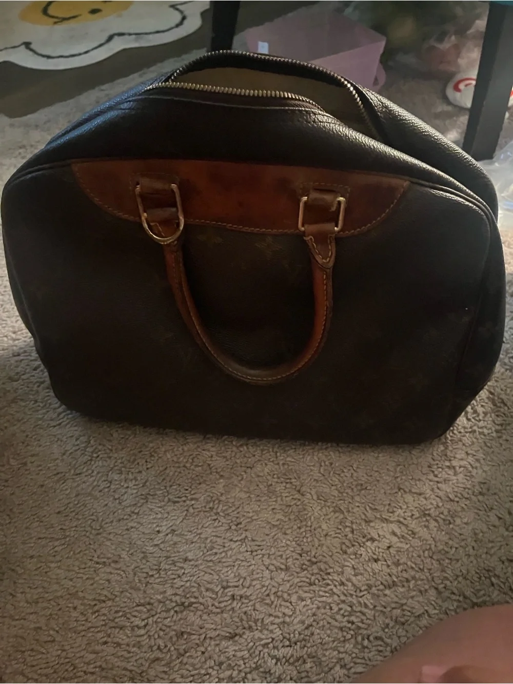 Authentic Louis Vuitton Monogram Deauville Canvas Satchel in Brown and Tan Small